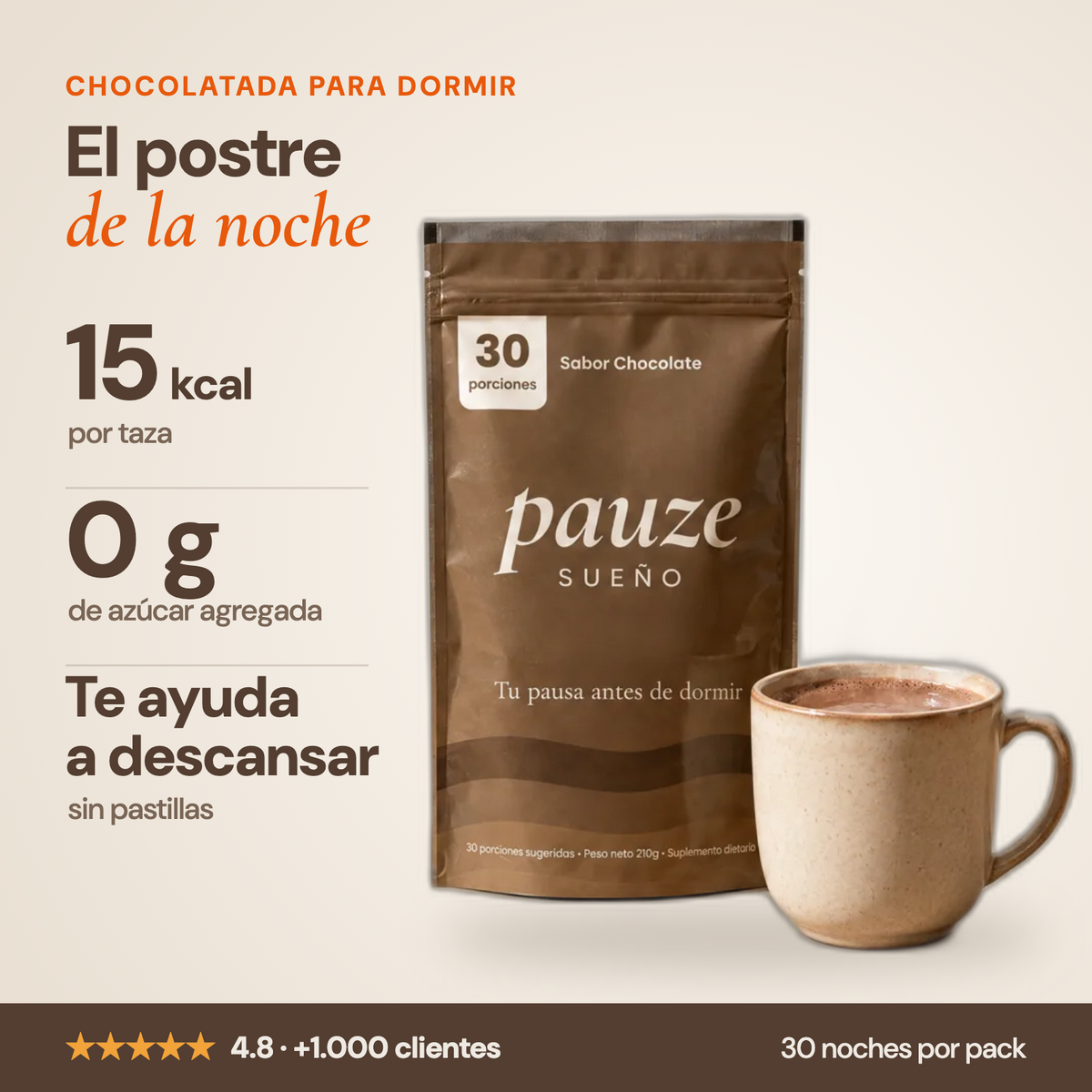 Pauze, chocolatada para dormir: te ayuda a descansar, 15 kcal y 0 azúcar, con magnesio