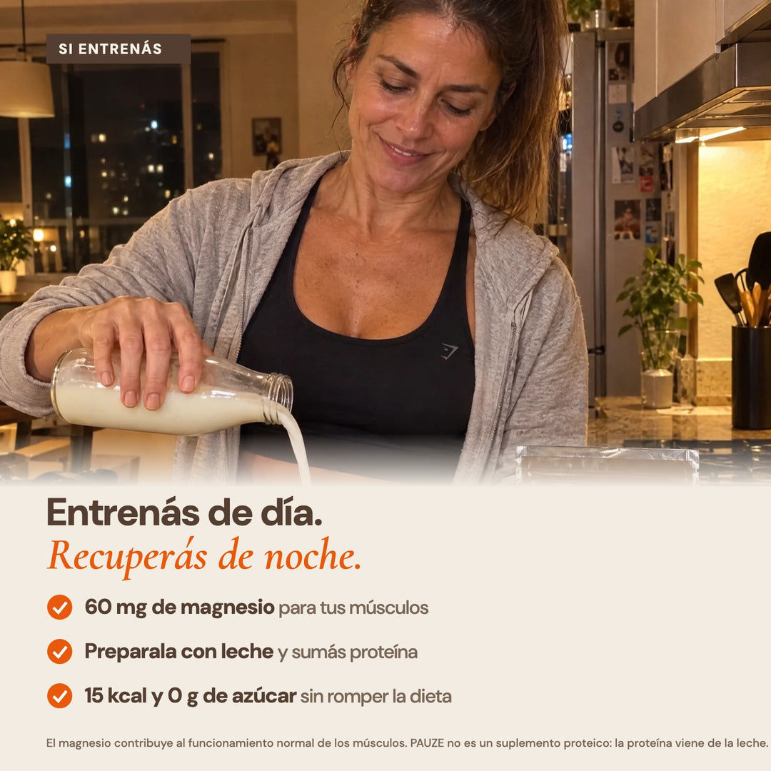 Entrenás de día, recuperás de noche: magnesio, proteína de la leche y 15 kcal