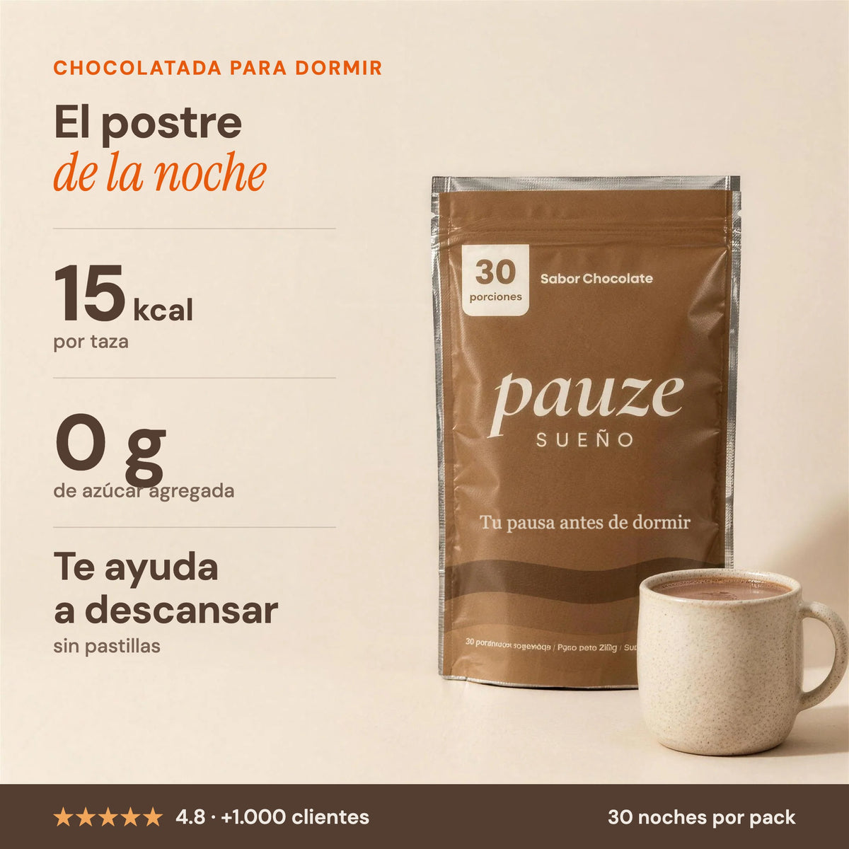 Pauze, el postre de la noche: 15 kcal por taza, 0 g de azúcar agregada y te ayuda a descansar