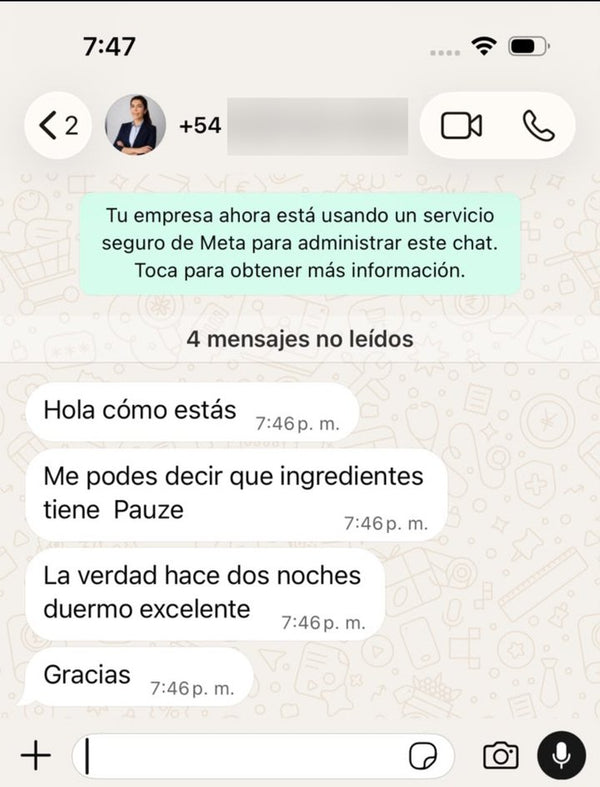Captura de chat con un cliente de Pauze