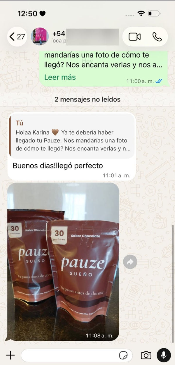 Captura de chat con un cliente de Pauze