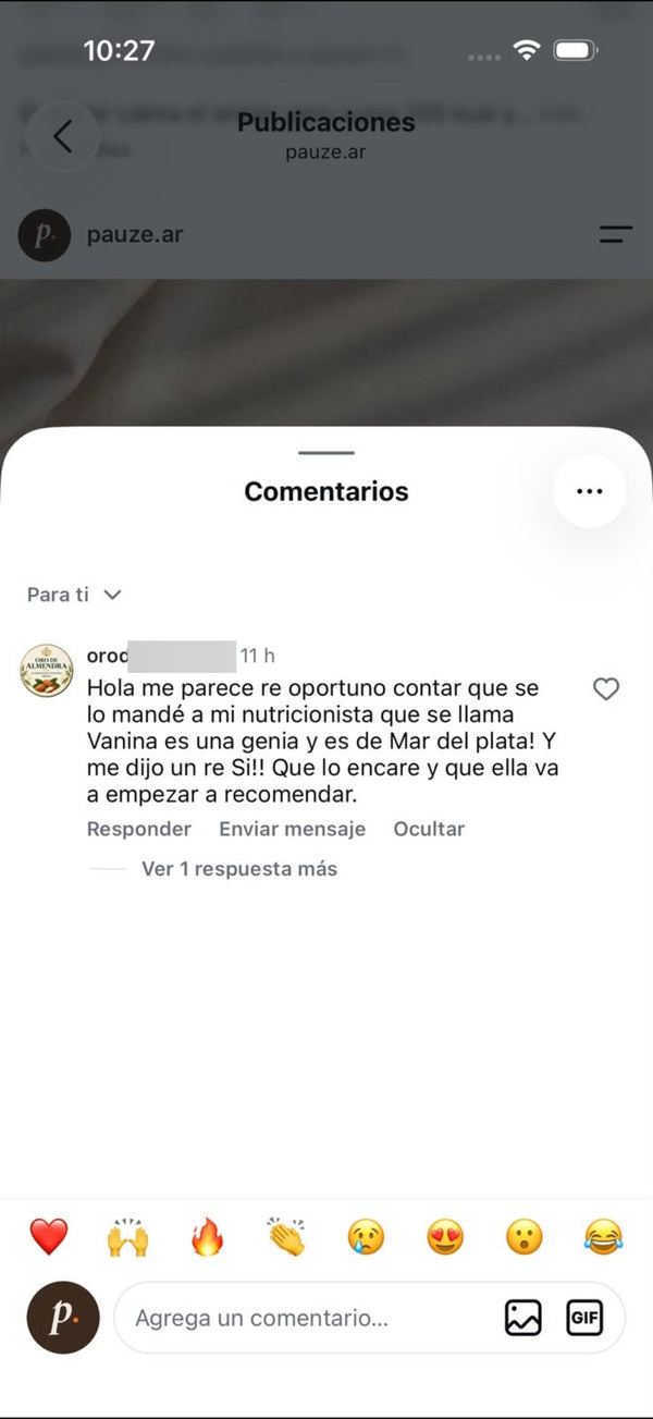 Captura de chat con un cliente de Pauze