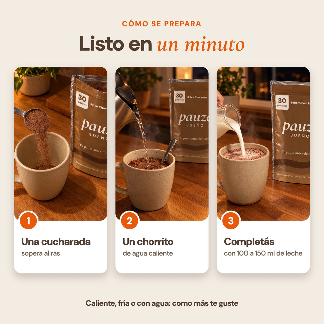 Listo en un minuto: una cucharada, un chorrito caliente y leche