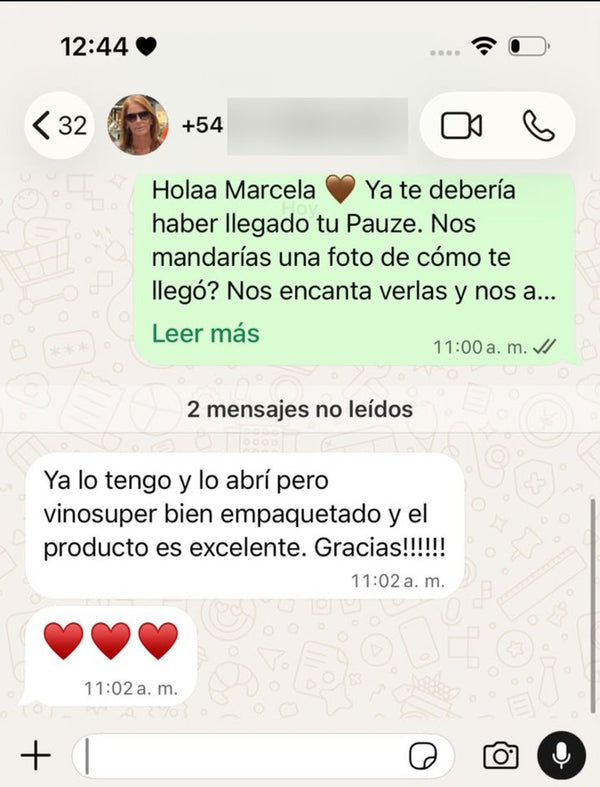 Captura de chat con un cliente de Pauze