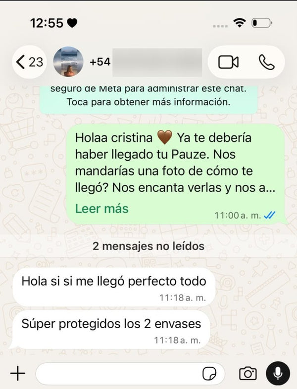 Captura de chat con un cliente de Pauze