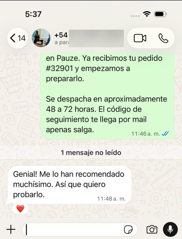 Captura de chat con un cliente de Pauze